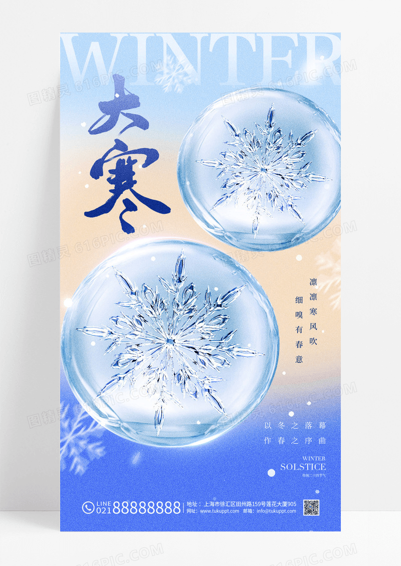 蓝色简约大寒节气弥散风易拉宝海报