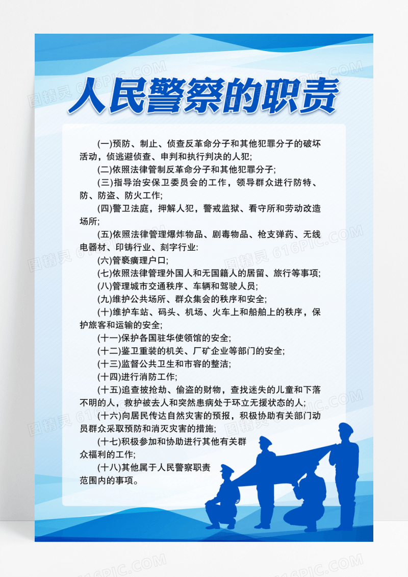 蓝色党建类公安规章制度海报