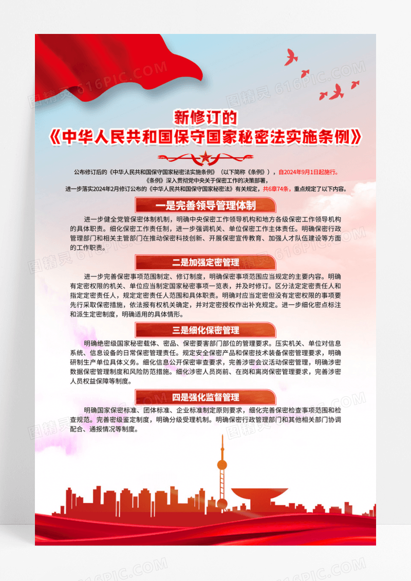 红色简约新修订的国家保密法宣传海报