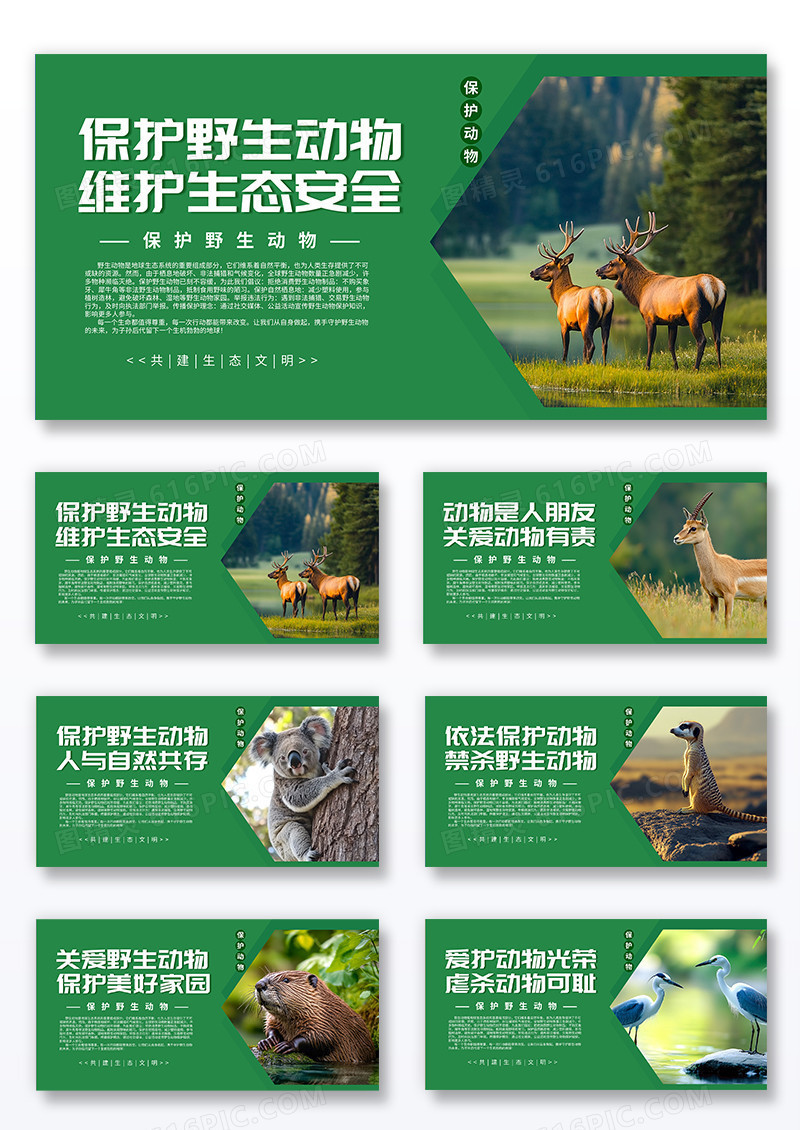绿色时尚创意保护动物公益宣传展板套图组合