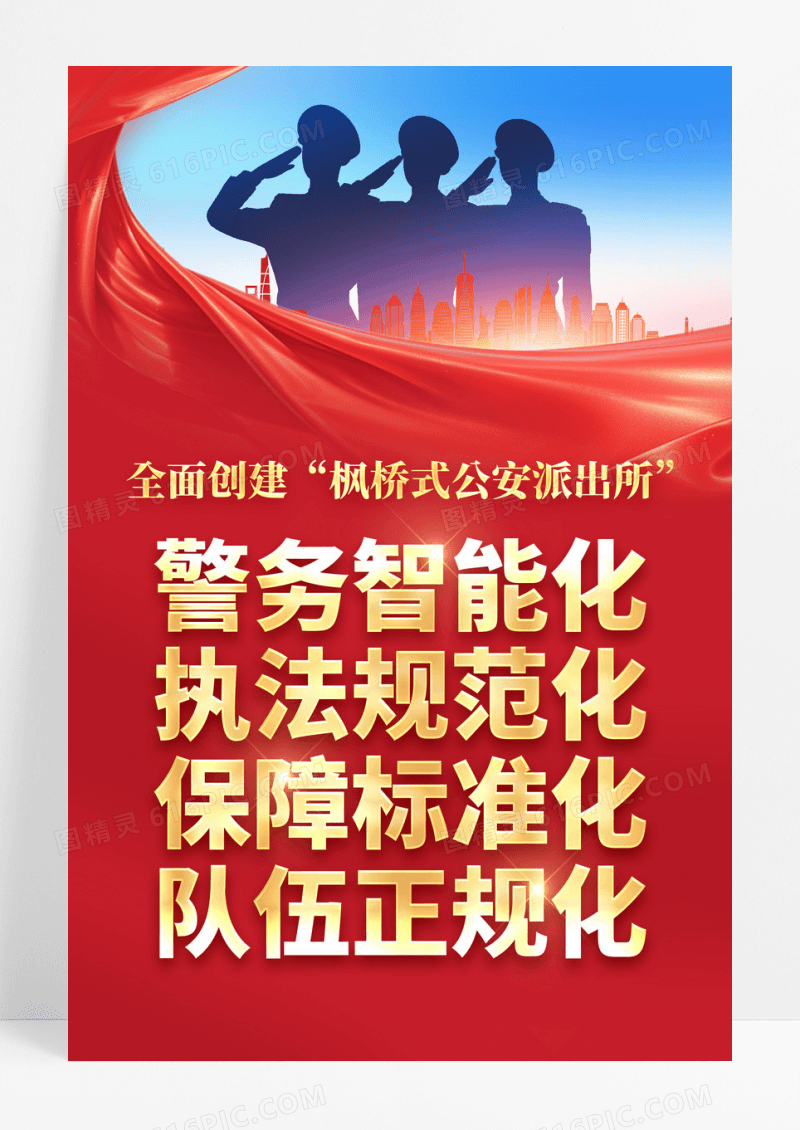 红色党政公安局四化建设海报