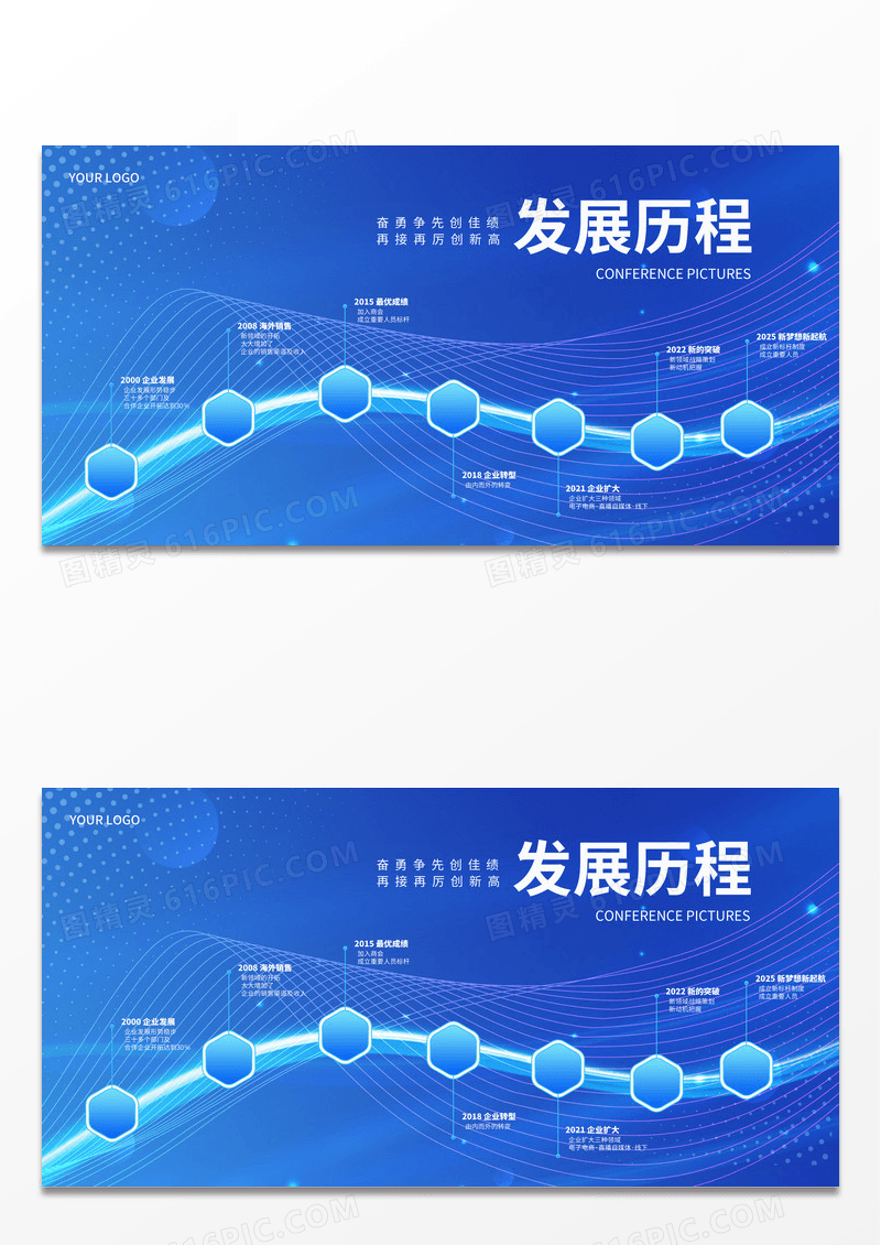 蓝色科技线条光效发展历程公司企业发展历程展板