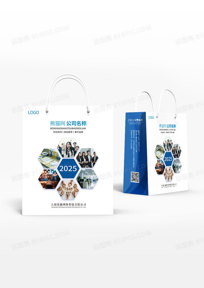 蓝色企业风格2025简约款手提袋设计
