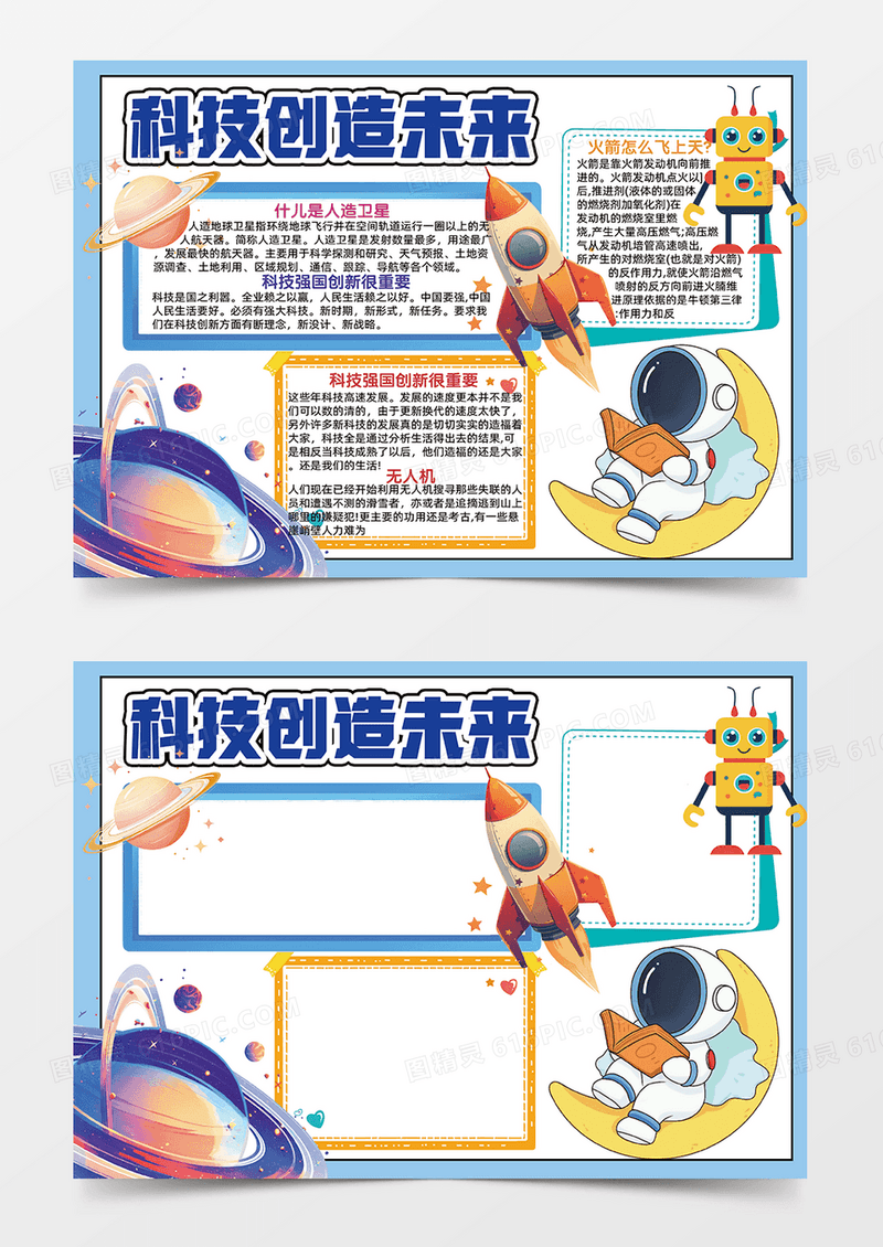 蓝色手绘科技创造未来手绘小报手抄报