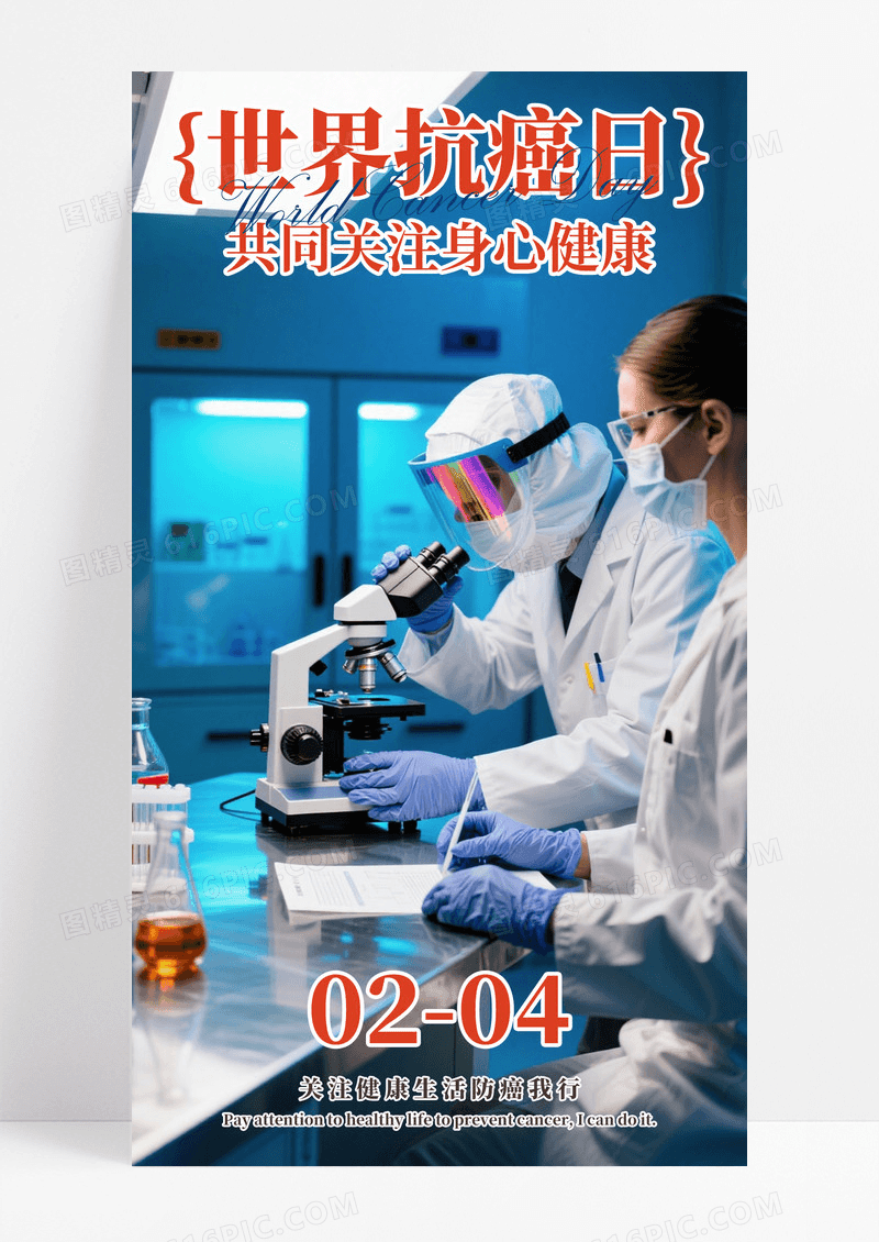 简约插画手绘世界抗癌日手机宣传海报