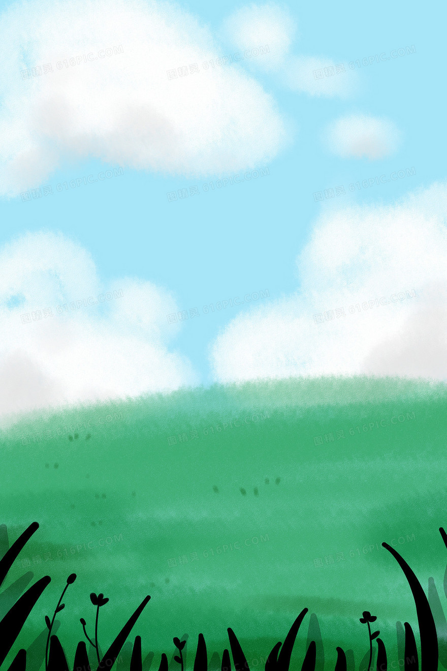 手绘卡通蜡笔纹理草原插画背景
