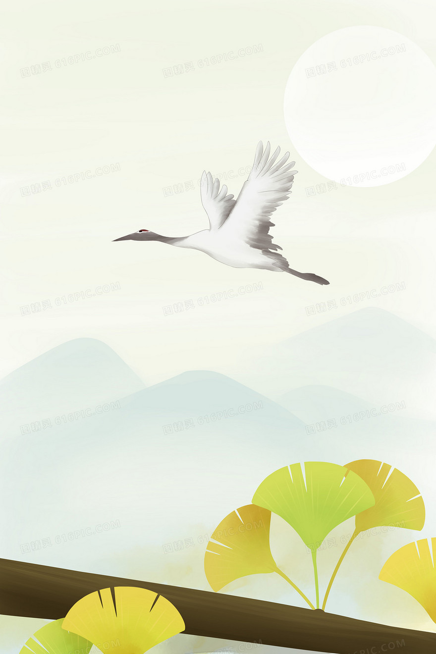 入秋唯美飞鹤银杏背景图