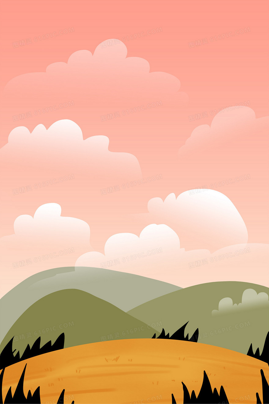糖果色手绘风景插画背景