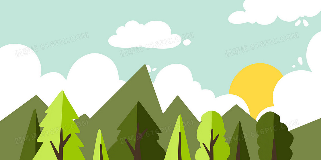 绿色夏日森林手绘插画背景