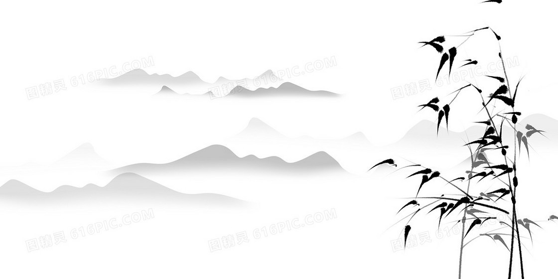 黑白中国水墨竹子手绘插画背景素材