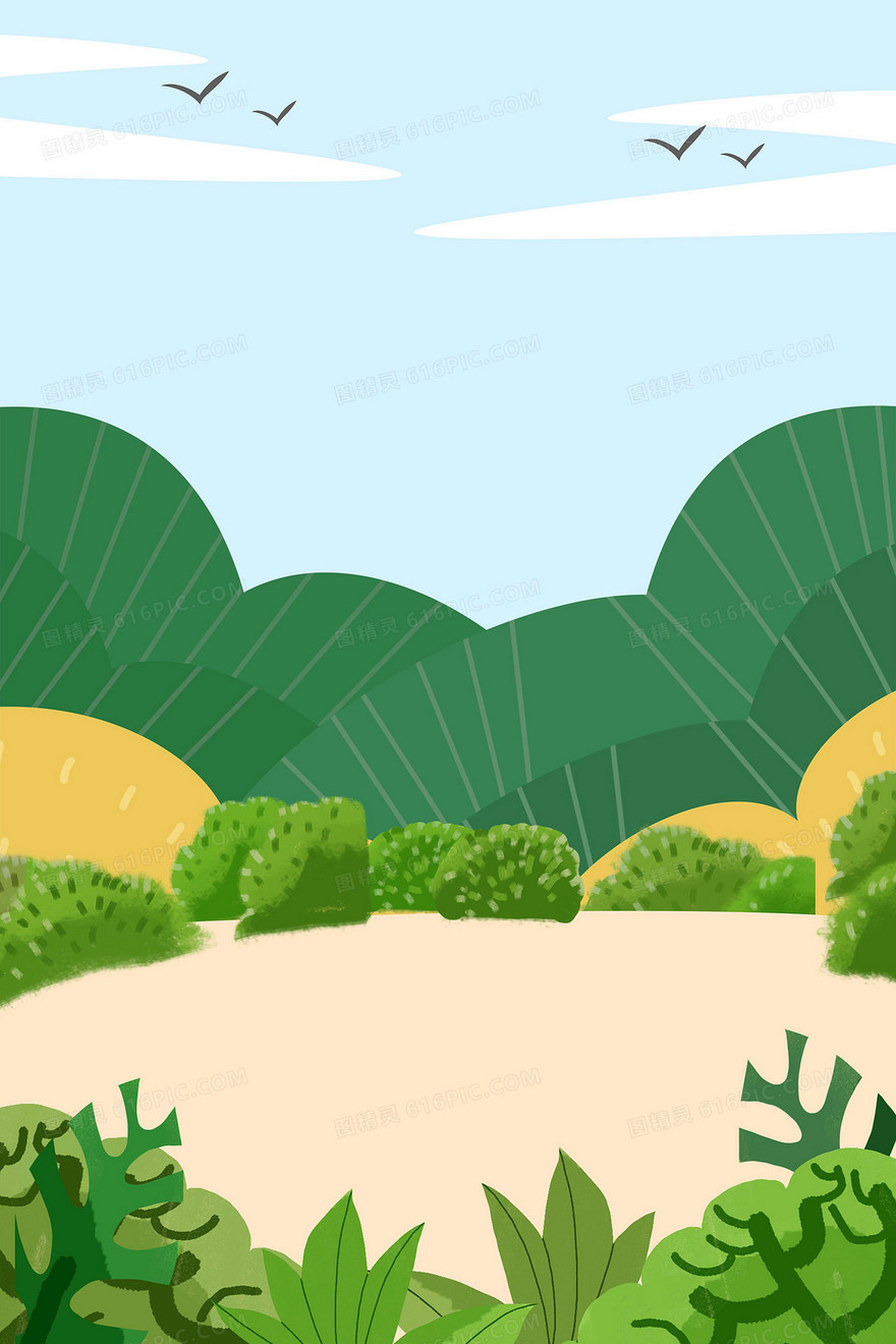 夏日清新田野野炊插画背景