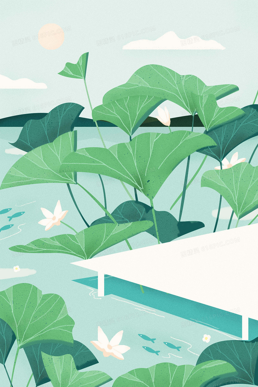 夏日荷花卡通插画背景