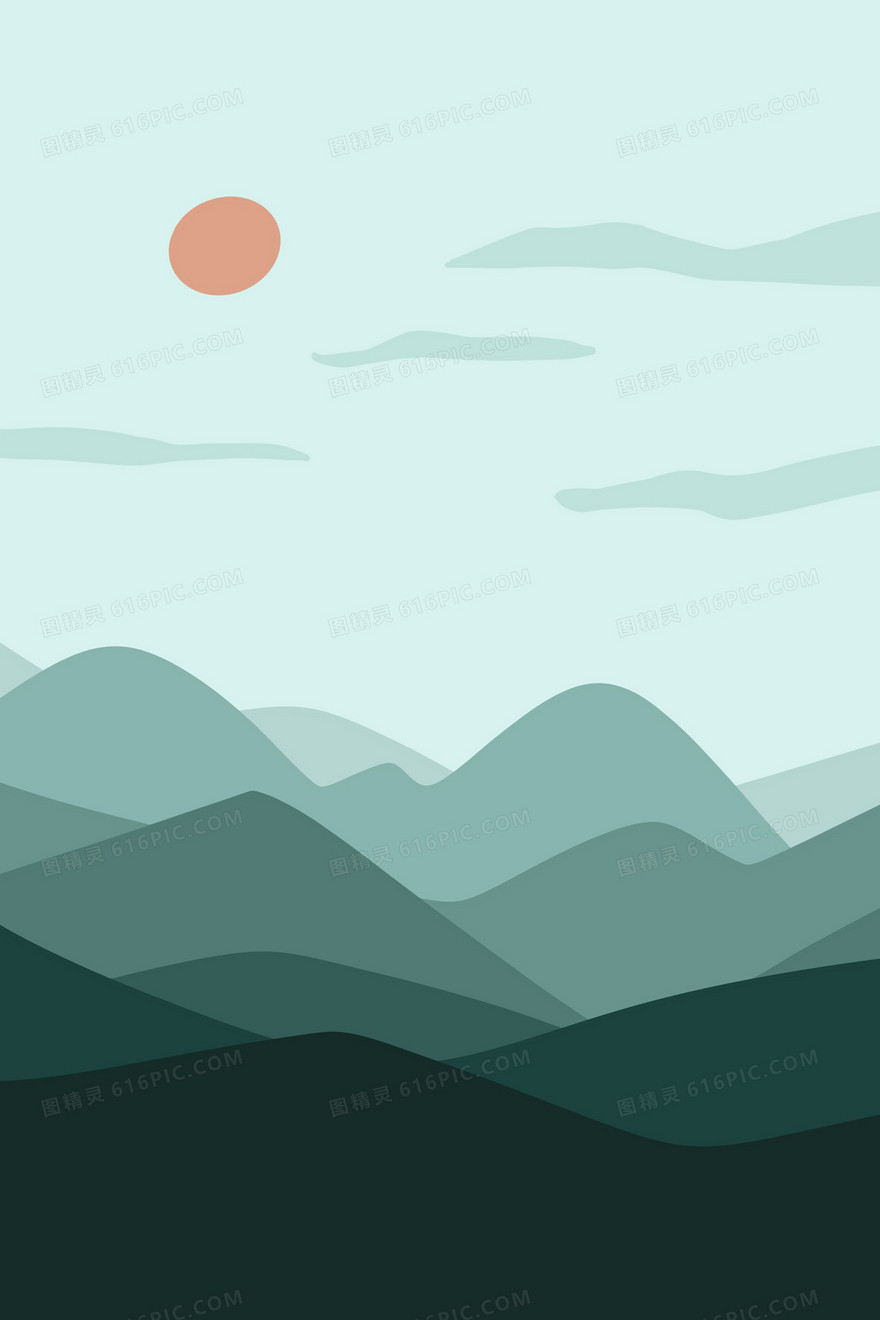 墨绿水墨风山水国风插画背景素材