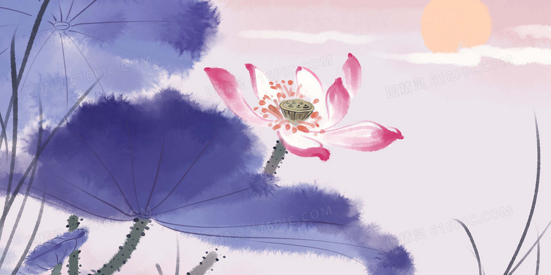 中国风荷花国画风格背景