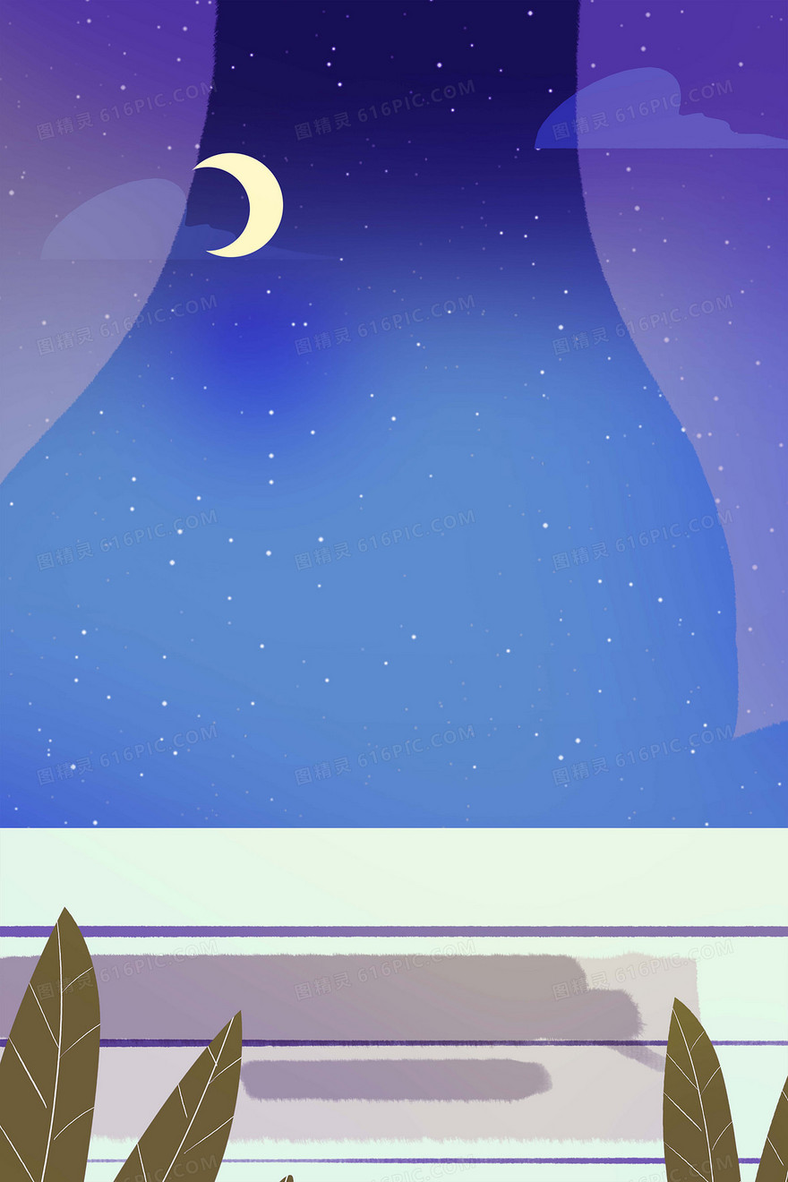月亮星空卡通插画背景