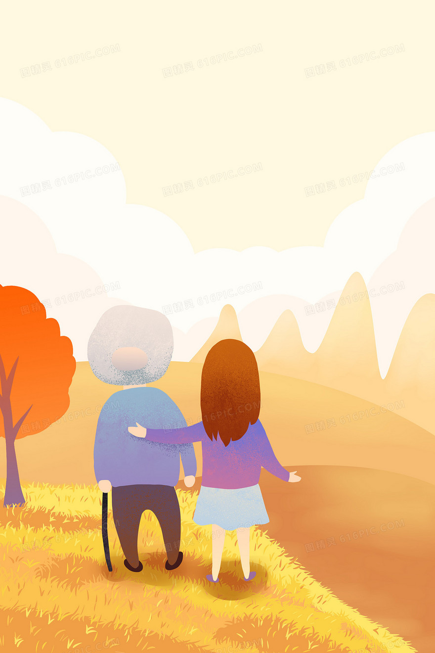 唯美重阳节登高望远背景图