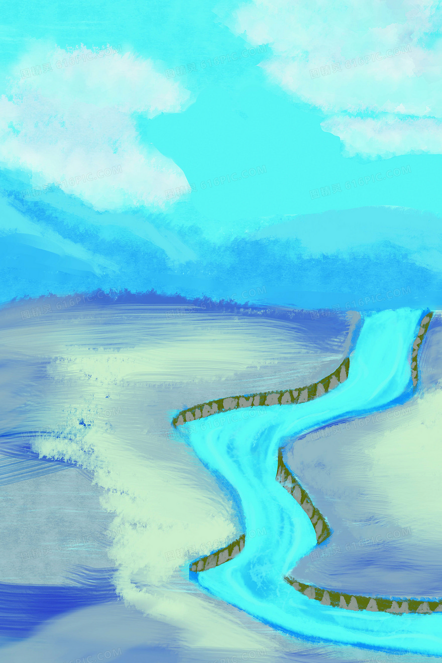 蓝天白云卡通插画背景