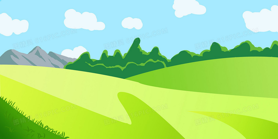 绿色草地蓝色天空清新背景