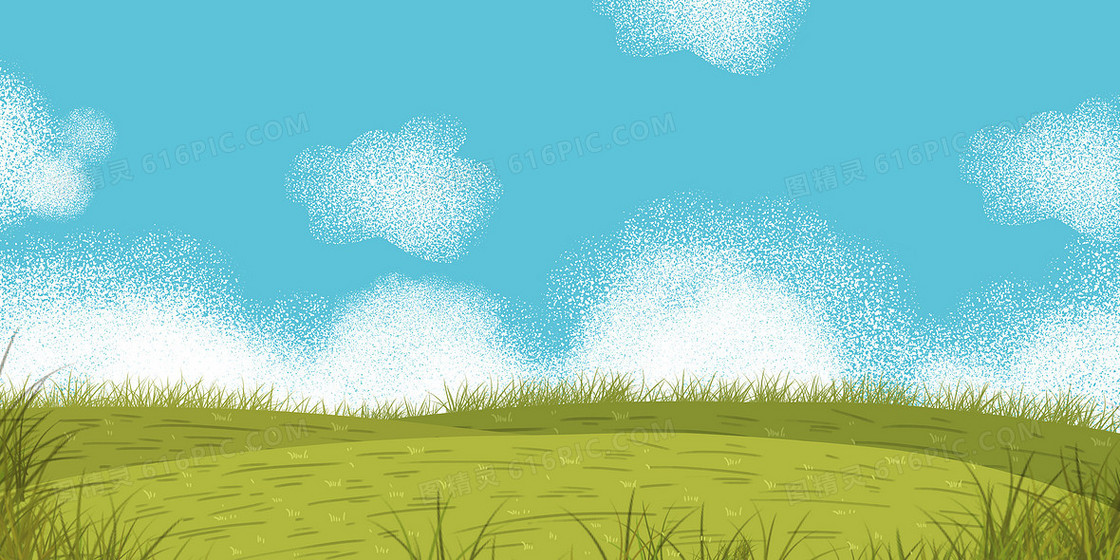 绿色手绘卡通草地草坪草原原创背景