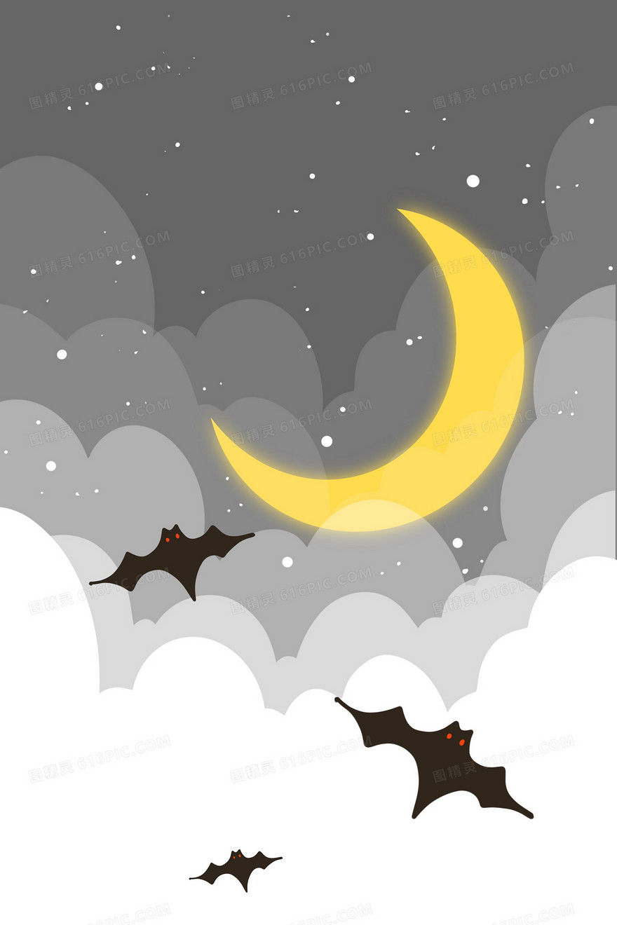 灰色万圣节天空南瓜卡通插画背景手绘素材