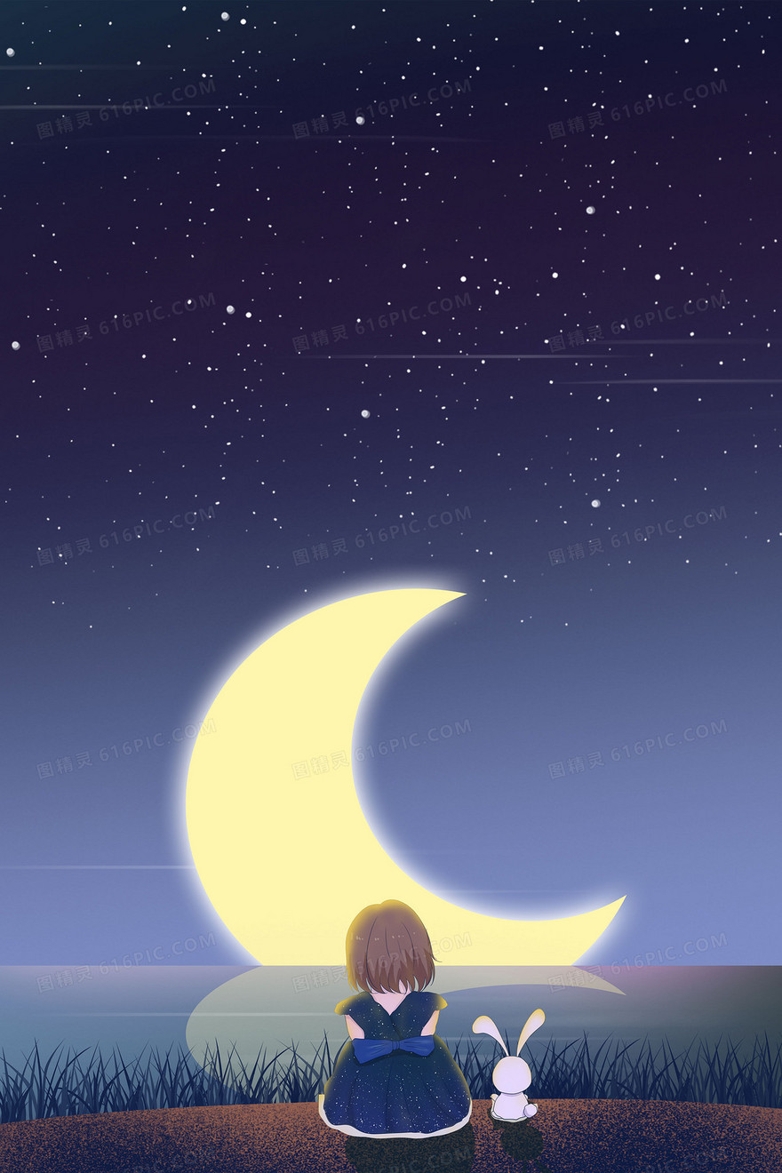 创意星空女孩小清新卡通背景