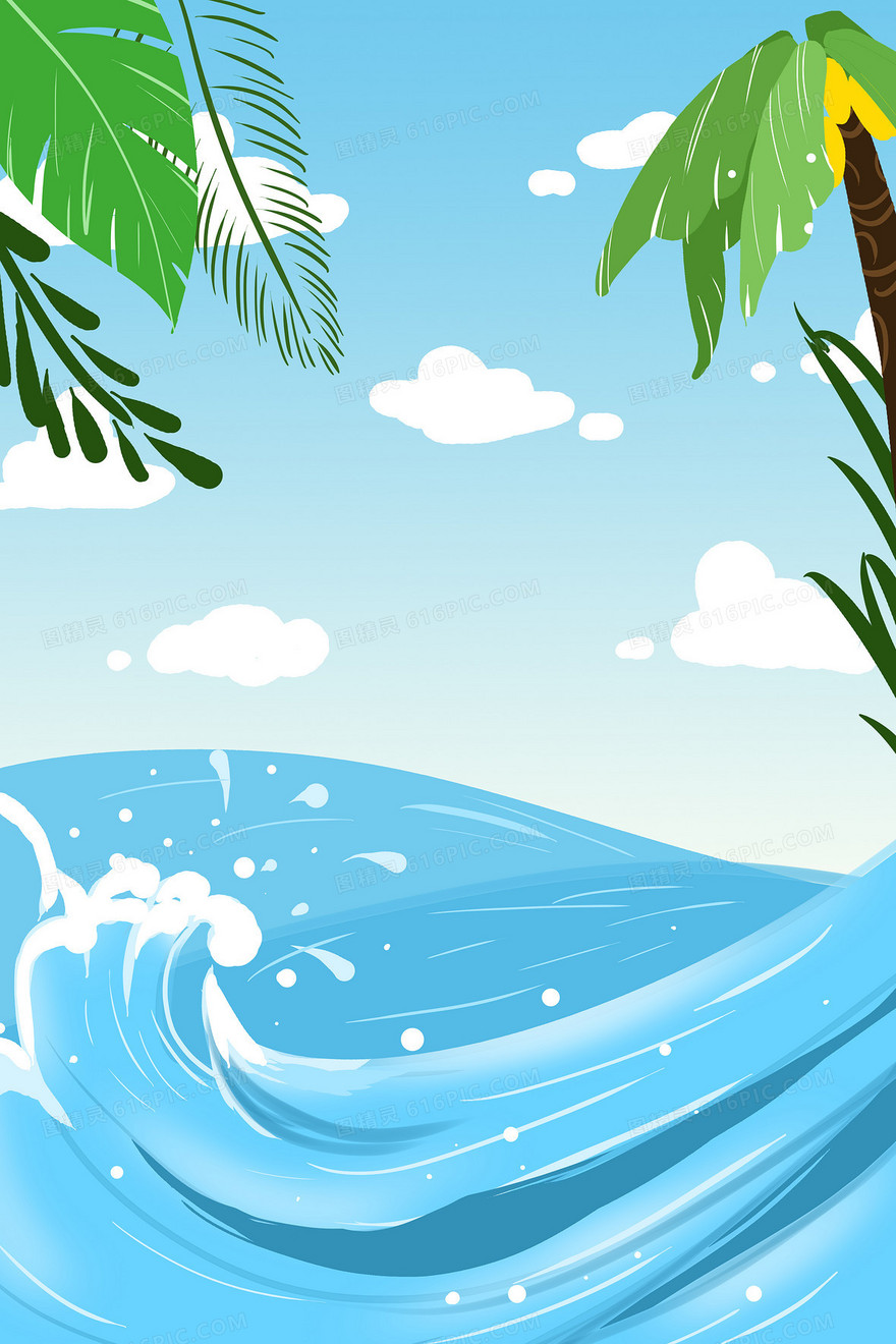 蓝色夏季海边清新背景图