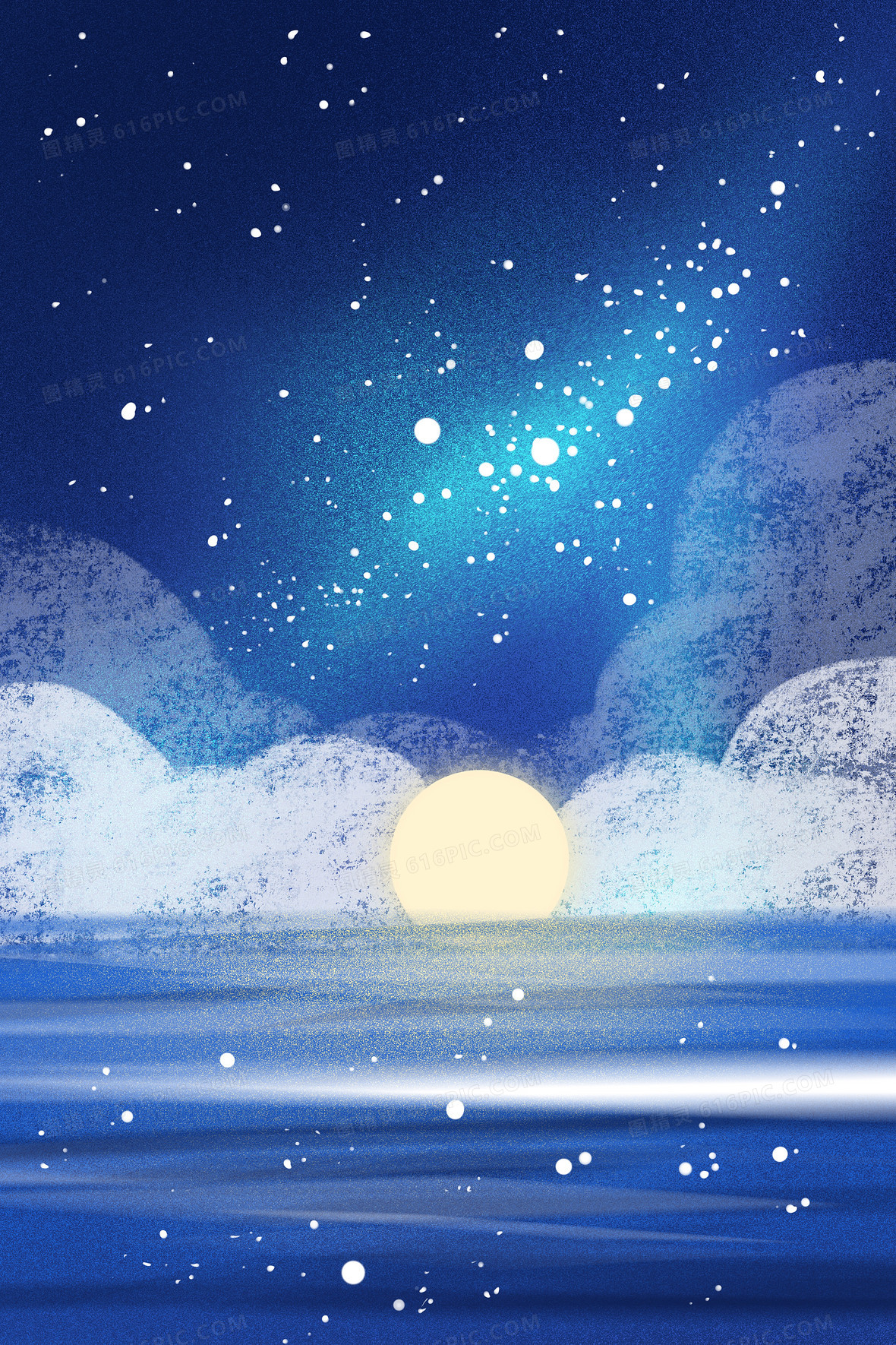 蓝色唯美梦幻星空插画背景