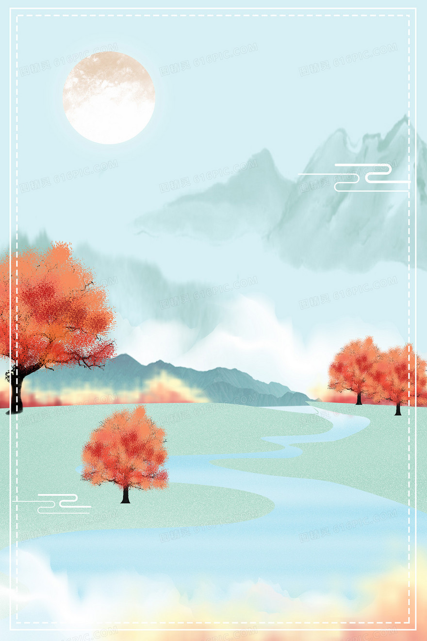 清新中国风风景山水树木背景