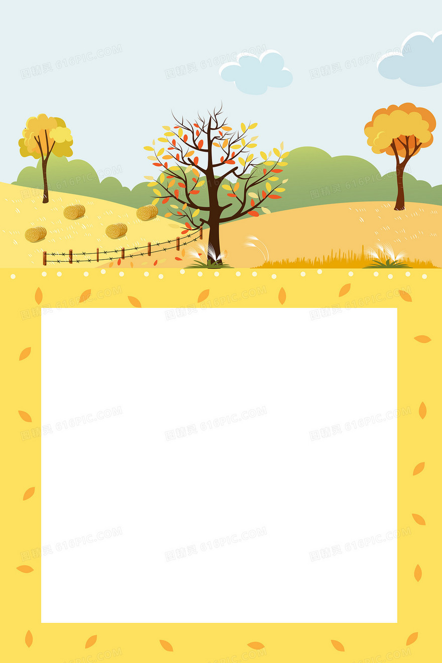 黄色画框简约秋季乡村风景背景图