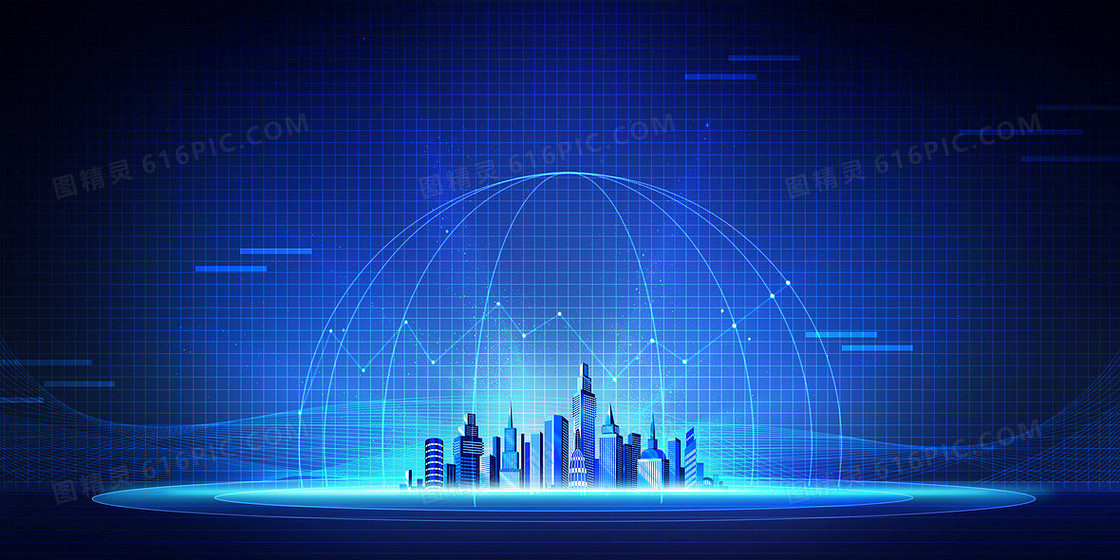 蓝色科技光效网络城市背景