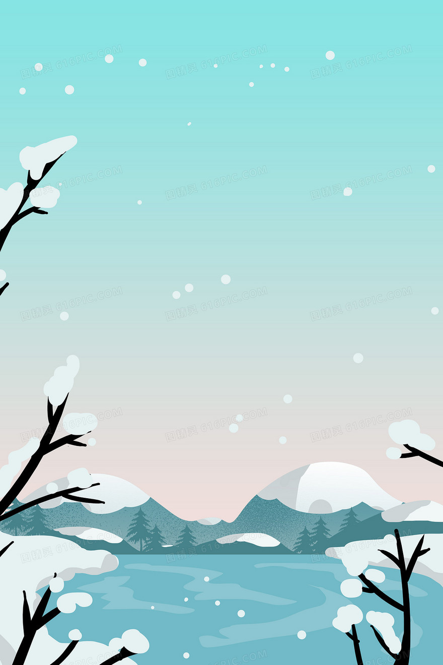 清新矢量扁平化冬天雪景原创背景