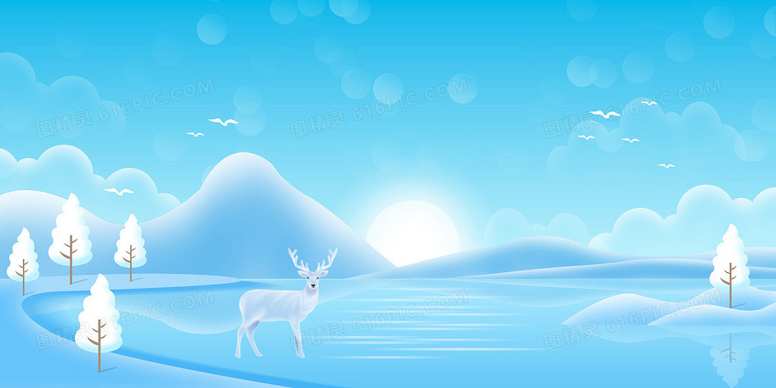 二十四节气霜降寒露蓝色清新麋鹿背景