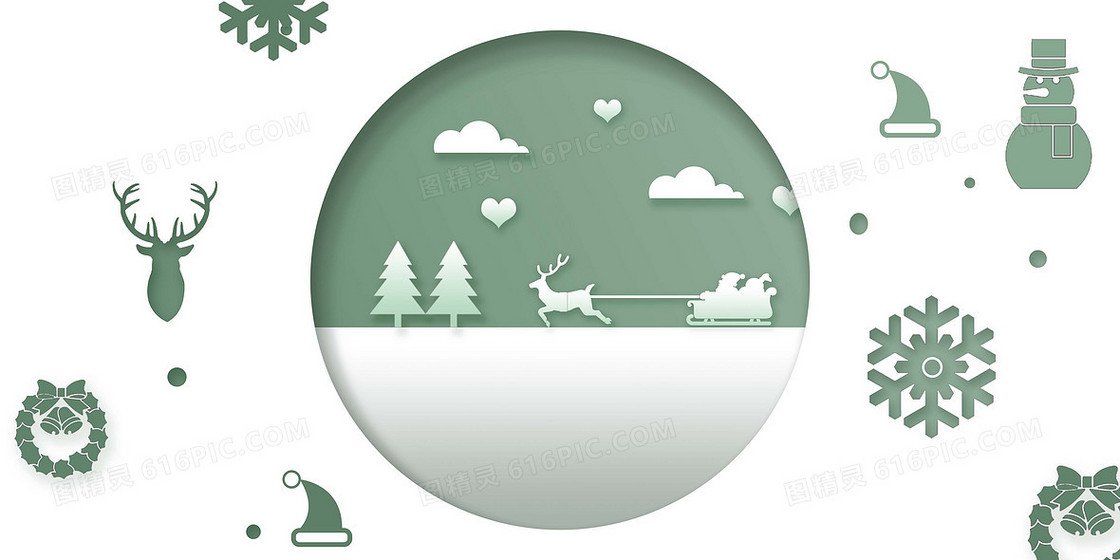 绿色剪影圣诞雪花背景图