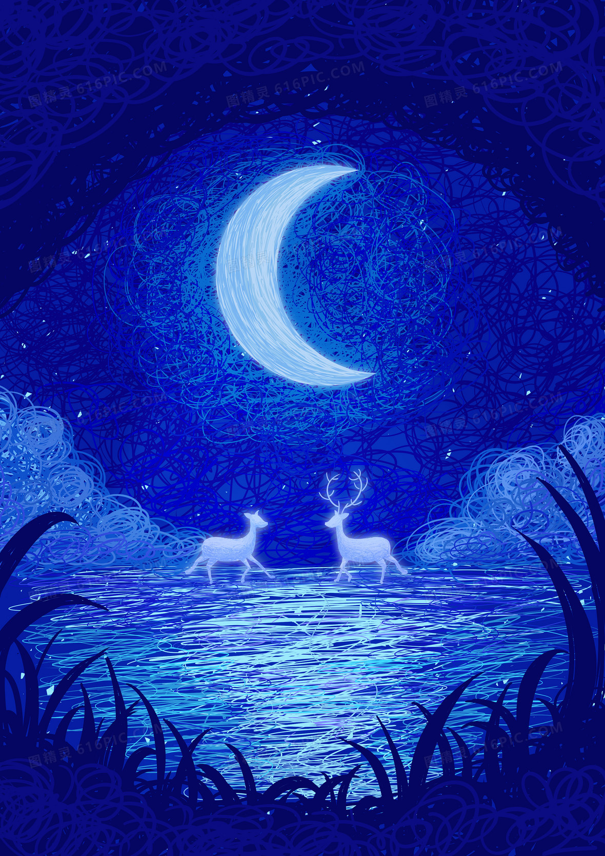 蓝色简约大气治愈系线圈星空背景