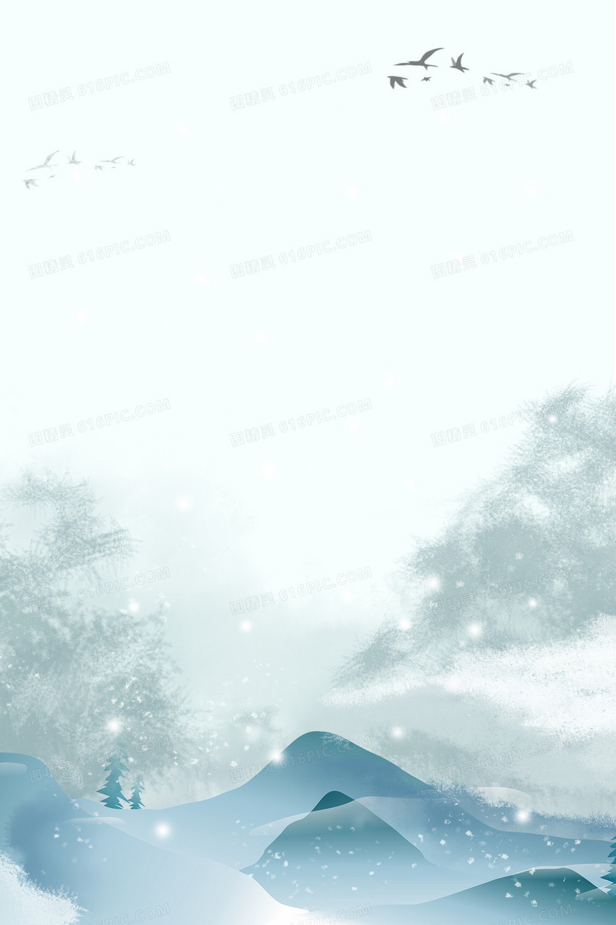 水墨山水传统节气小雪背景 
