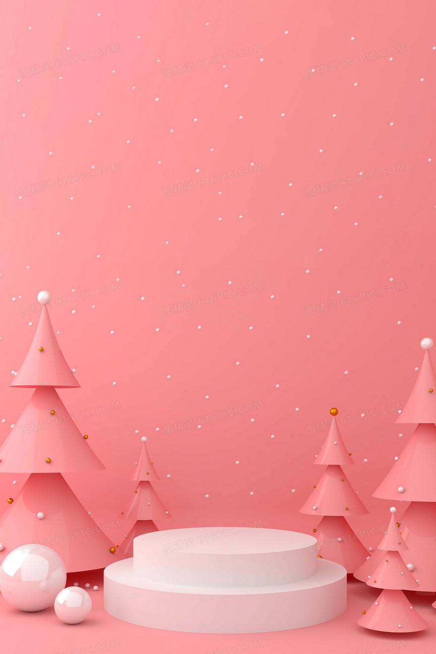 C4D粉色浪漫舞台销售冬季圣诞节剪纸风背景图