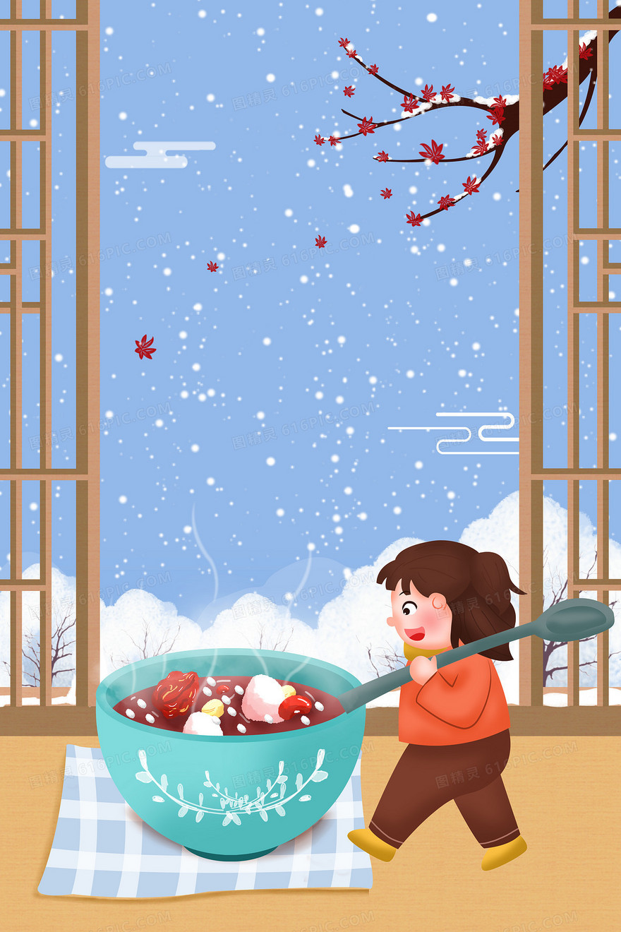 腊八节手绘卡通腊八粥冬季传统节日背景