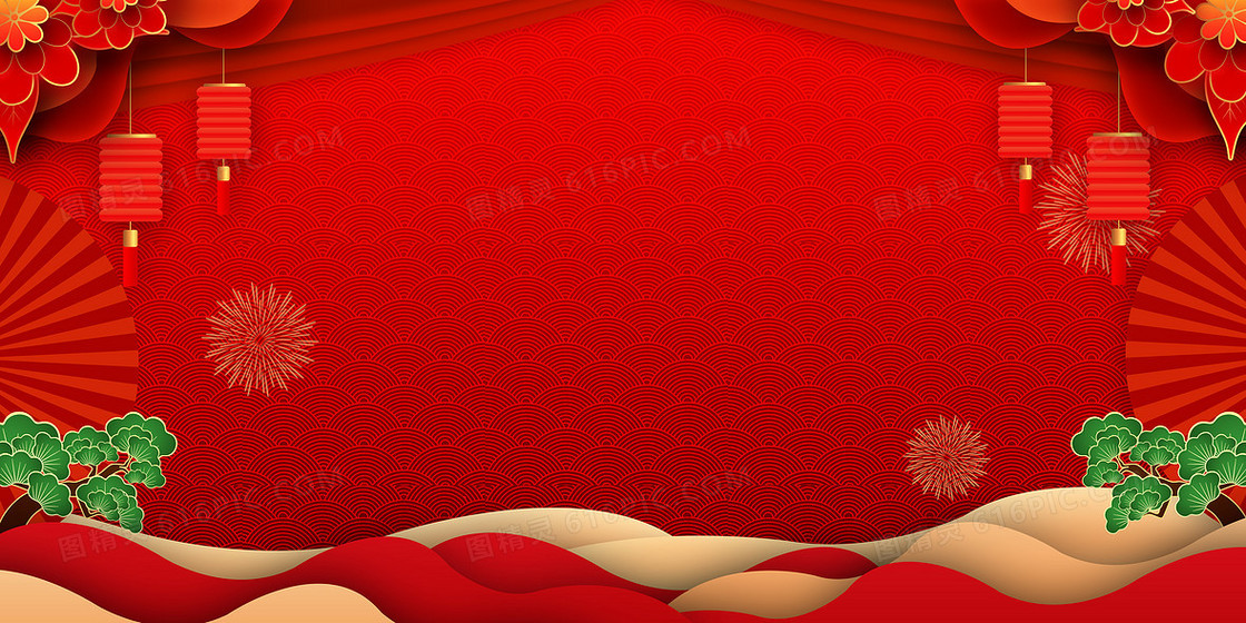 红色喜庆鼠年中国风背景