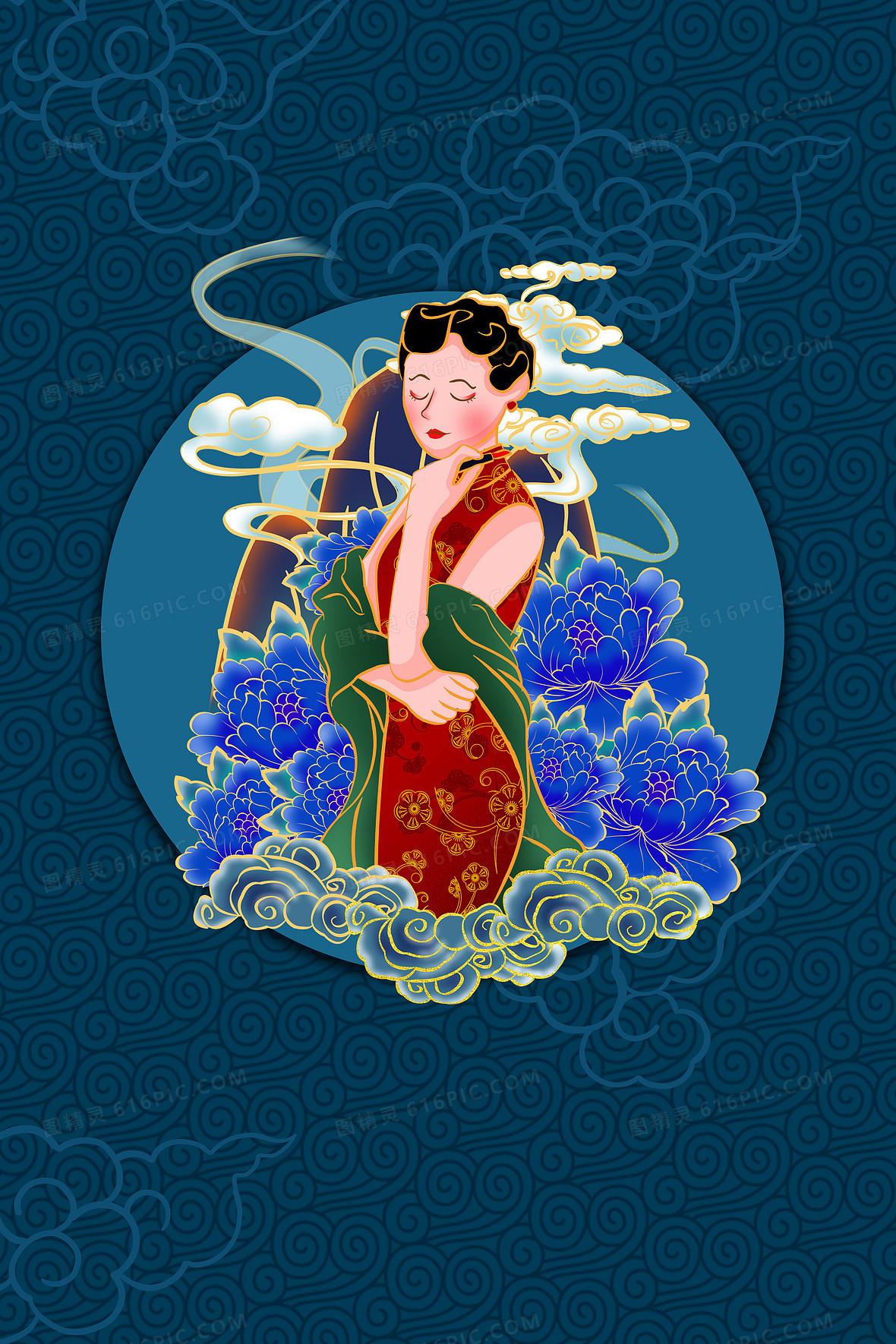 红色国潮中国风新年插画背景4724 × 2362jpgpsd国潮