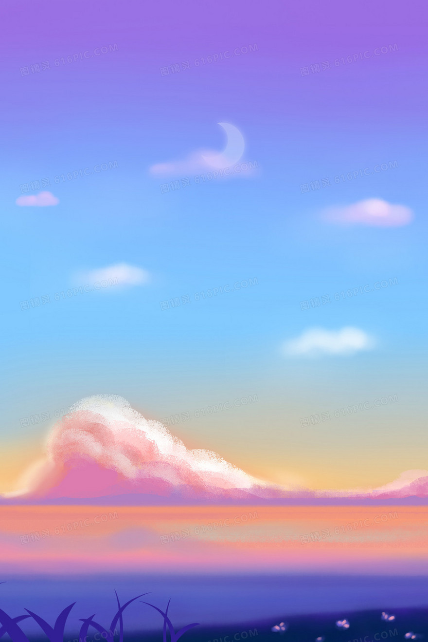 手绘静谧天空云彩装饰插画