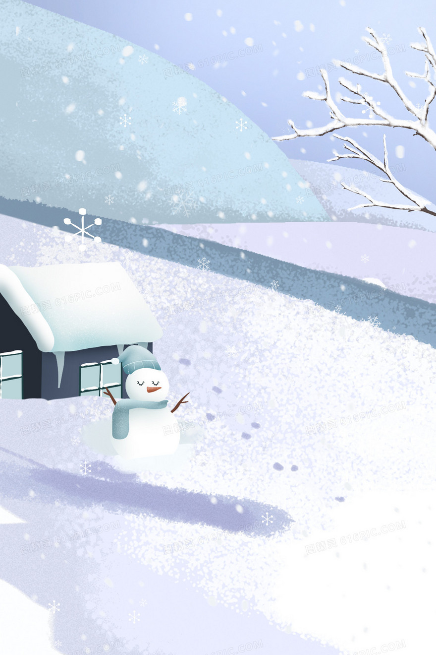 小清新冬季街道上下雪海报