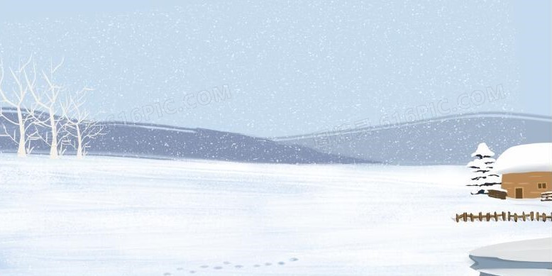 冬天雪地里的房屋banner背景图