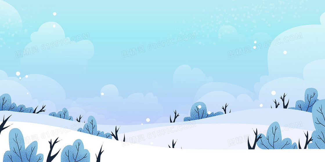 温柔清新的冬天雪地树木扁平化背景