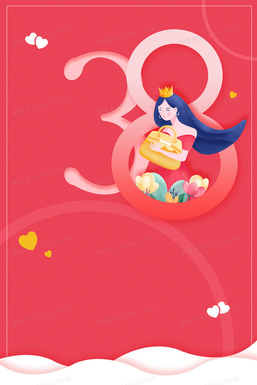 三八妇女节女神节红色简约活动促销背景