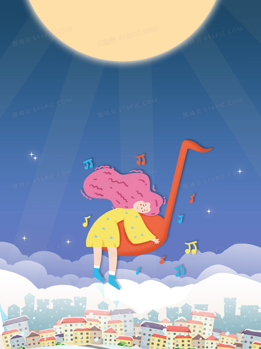 手绘风格世界睡眠日女孩睡觉卡通背景
