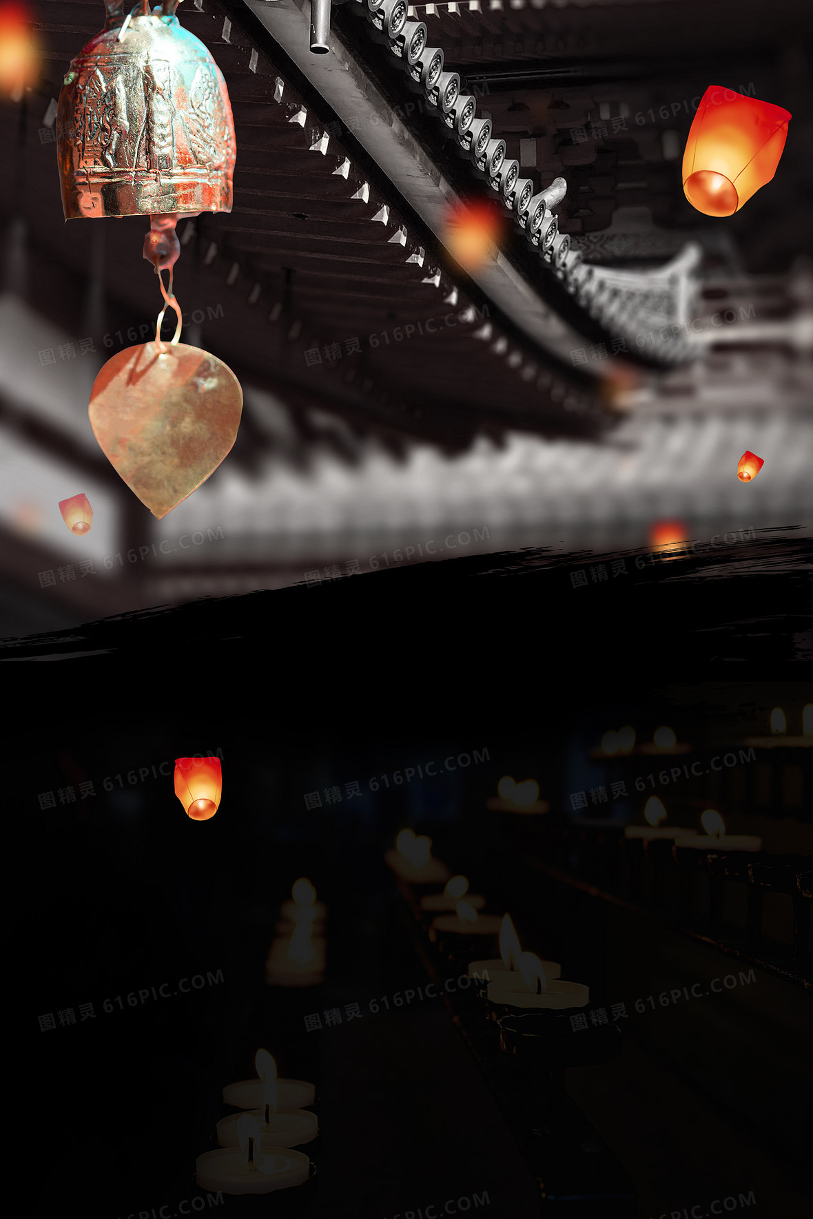 祈福风铃蜡烛孔明灯摄影图合成背景