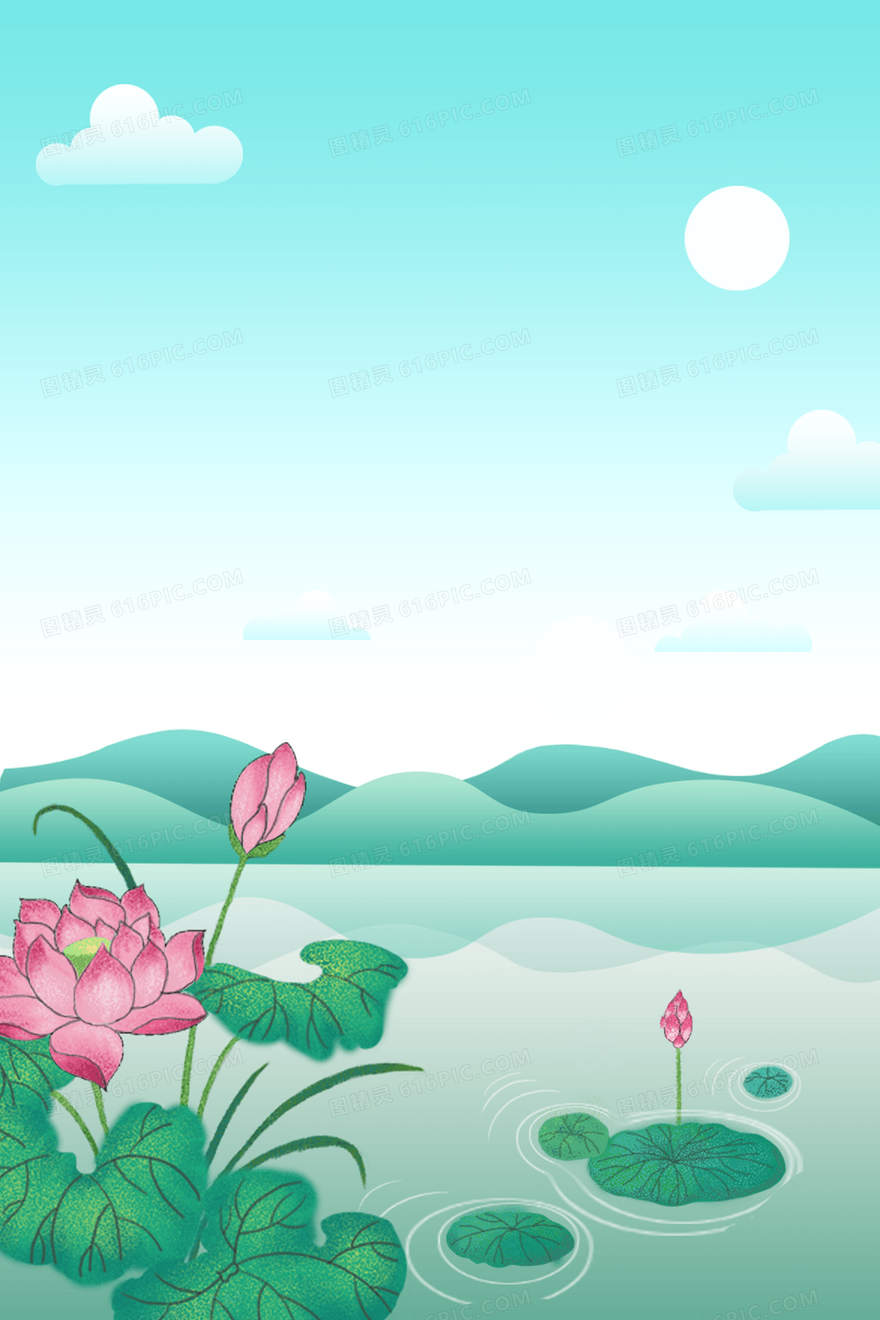 简洁扁平化立夏夏天水池荷花背景