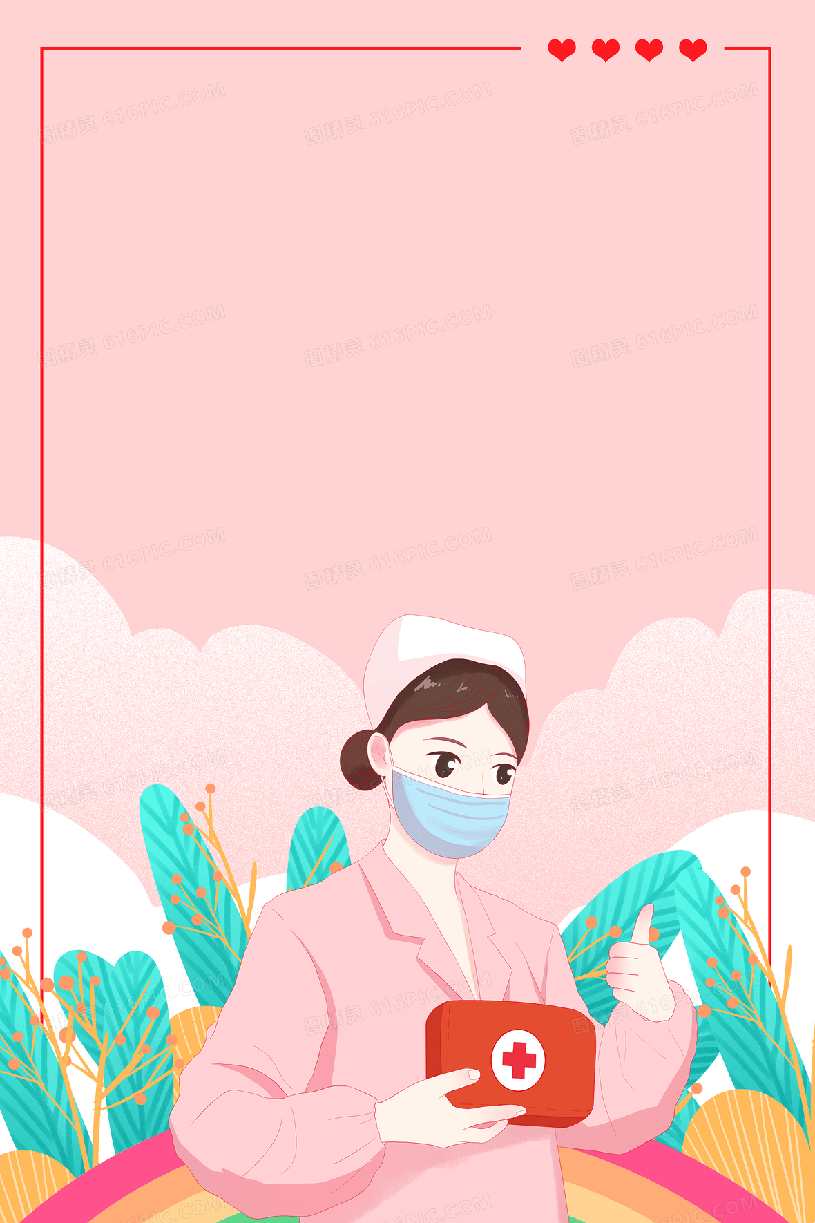 手绘国际护士节背白衣天使背景背景图片下载_3543x5314像素jpg格式