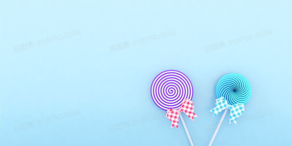 青色简约C4D立体棒棒糖背景