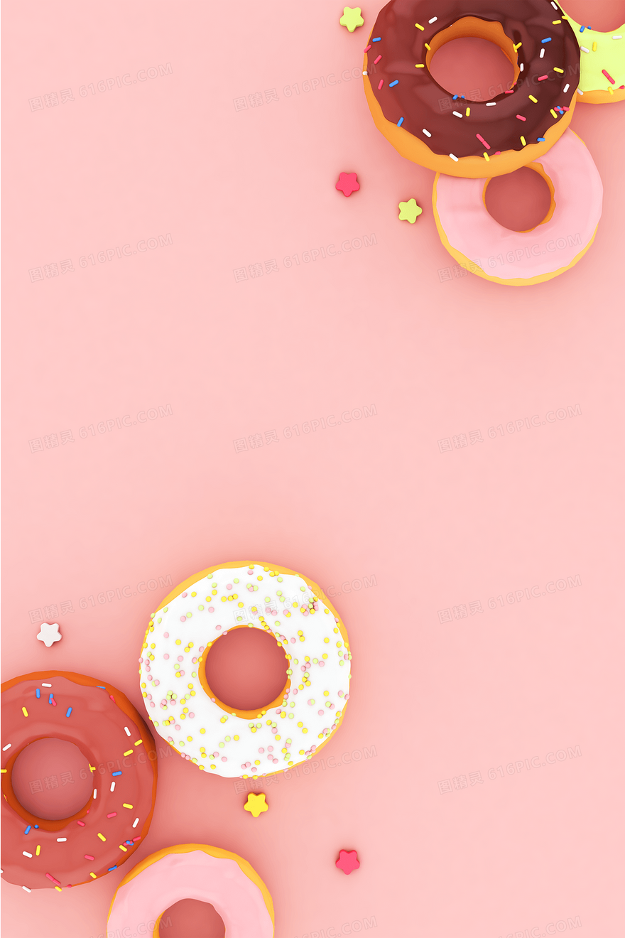 粉色温馨C4D立体甜甜圈背景